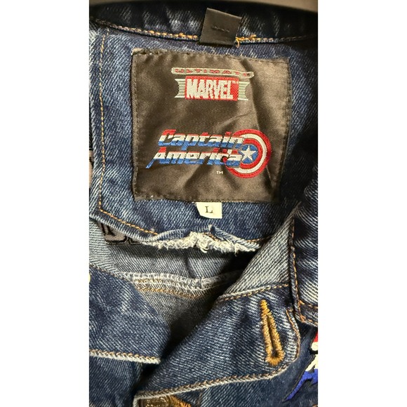 Marvel Captain America Denim Jacket Blue Distressed Adult Size L - Picture 2 of 5
